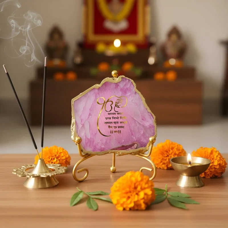 Krishna Blessing Aura Agate Showpiece With Stand - Pink media 1