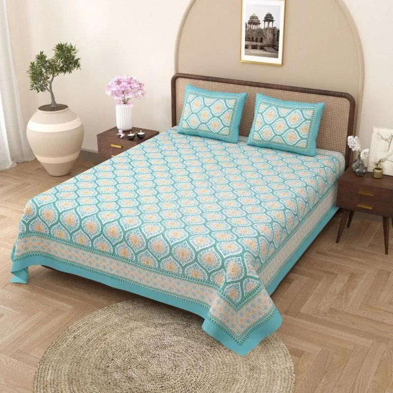 Lavelle Cotton Bedsheet (Teal) - 144 TC media 3