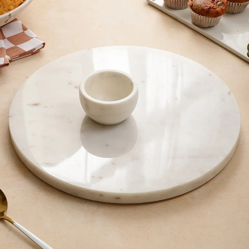Marvella Round Marble Serving Platter With Bowl (50 ML) - Two Piece Set media 1