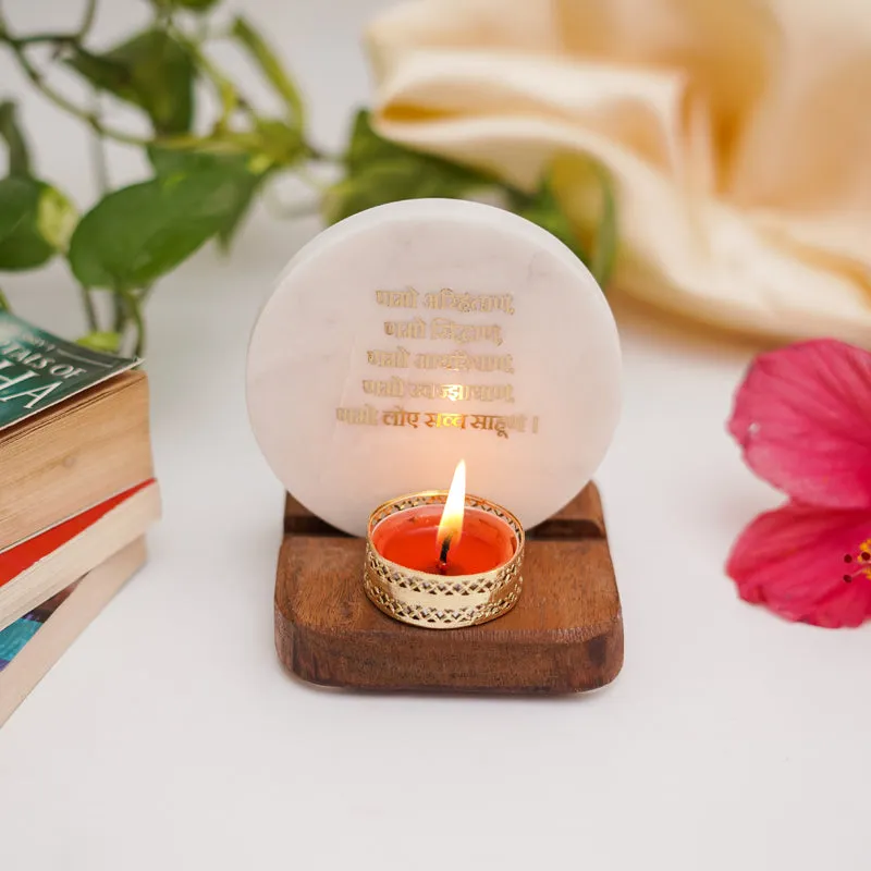 Namokar Mantra Marble Religious Accent With Tealight Candle Holder media 4