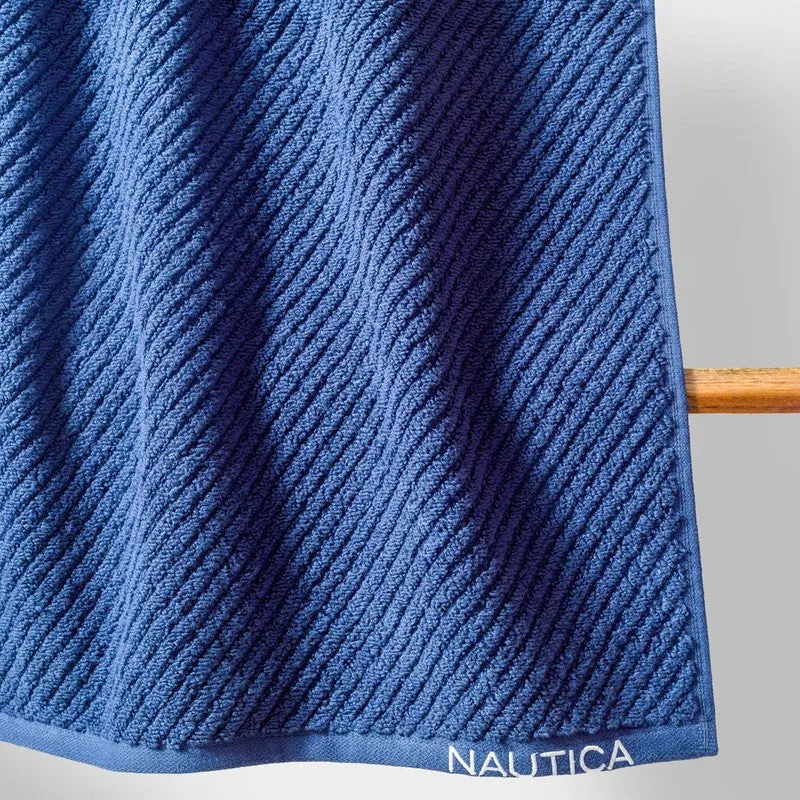 Nautica Riviera Soft Cotton Bath Towel (Blue & White) - Set Of Two media 5