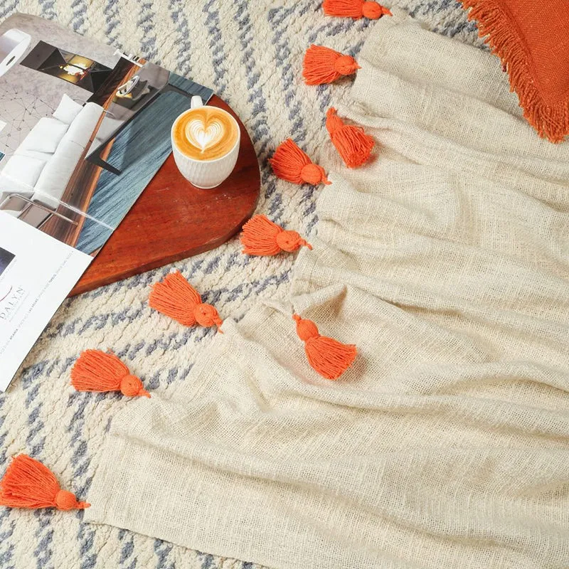 Tassura Tasselled Cotton Throw - Orange media 7