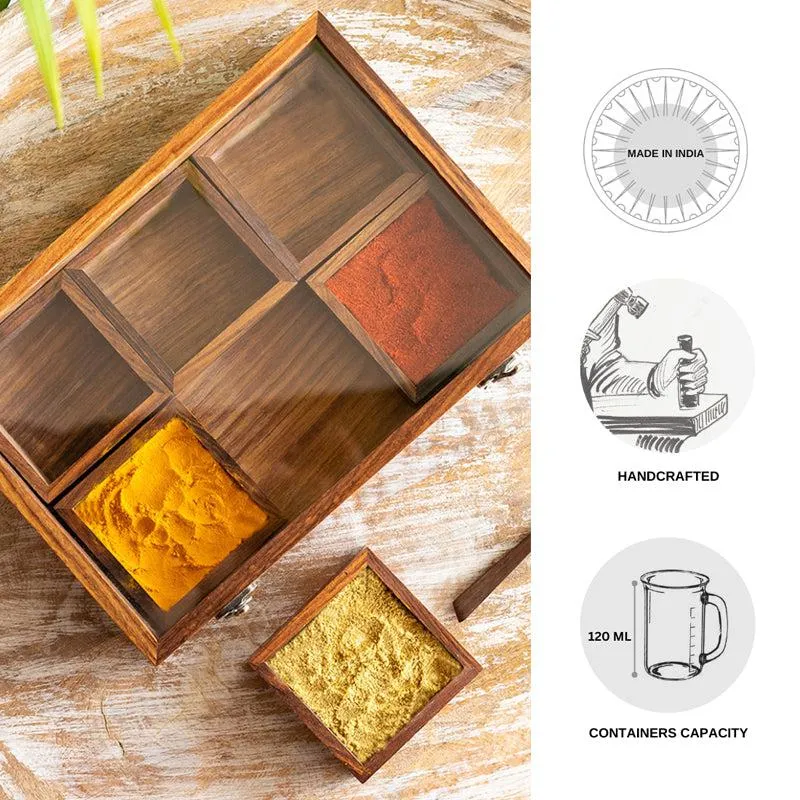 Phoron Food Safe Sheesham Wood Masala Box - 120 ML media 6