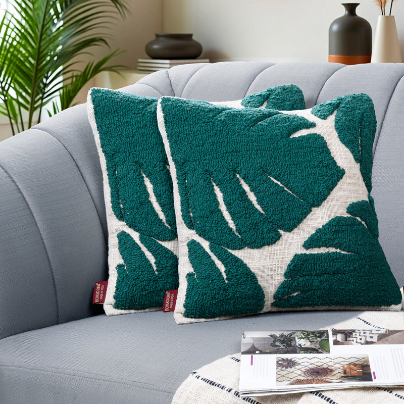 Monstera Tufted Cushion Cover Set - Set Of Two