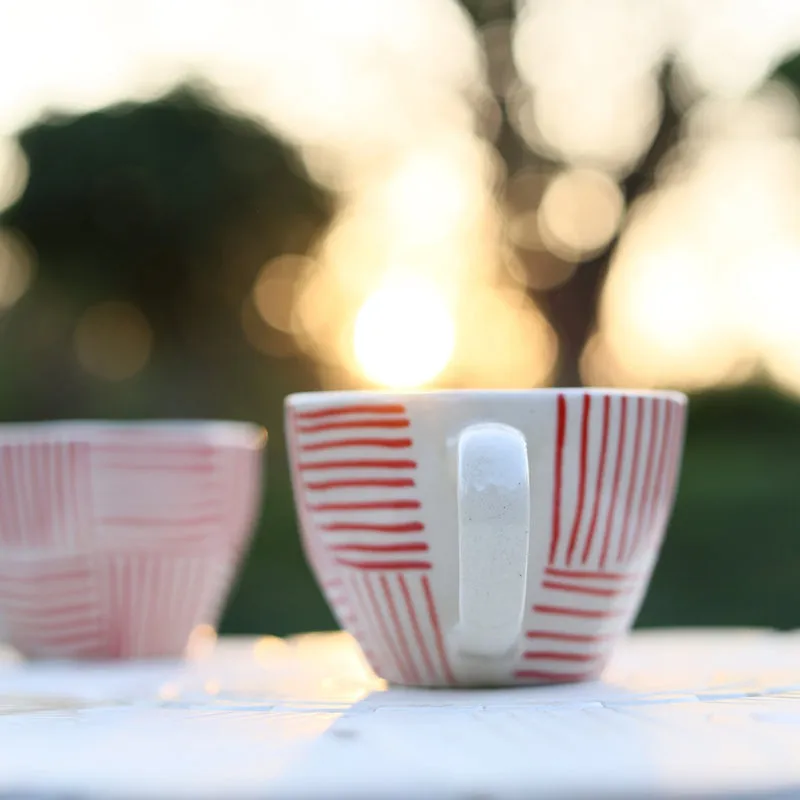 Bruna Ceramic Tea Cup (200 mL)/Red,White) media 5
