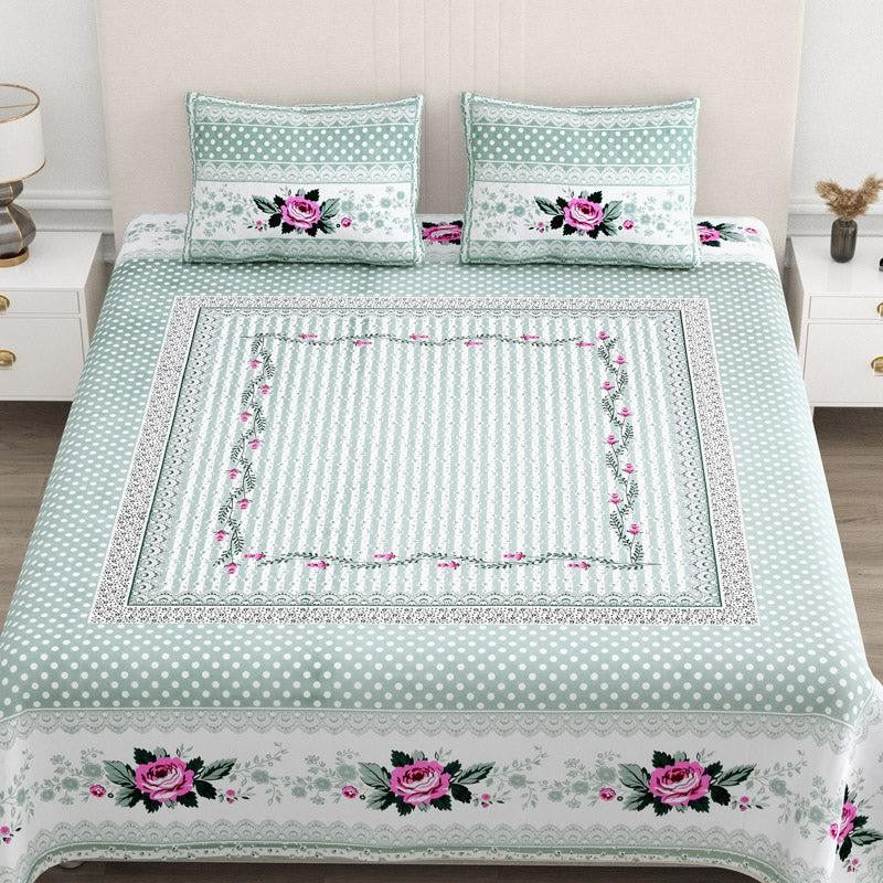 Kellan Floral Cotton Bedsheet (Green) - 180 TC media 3