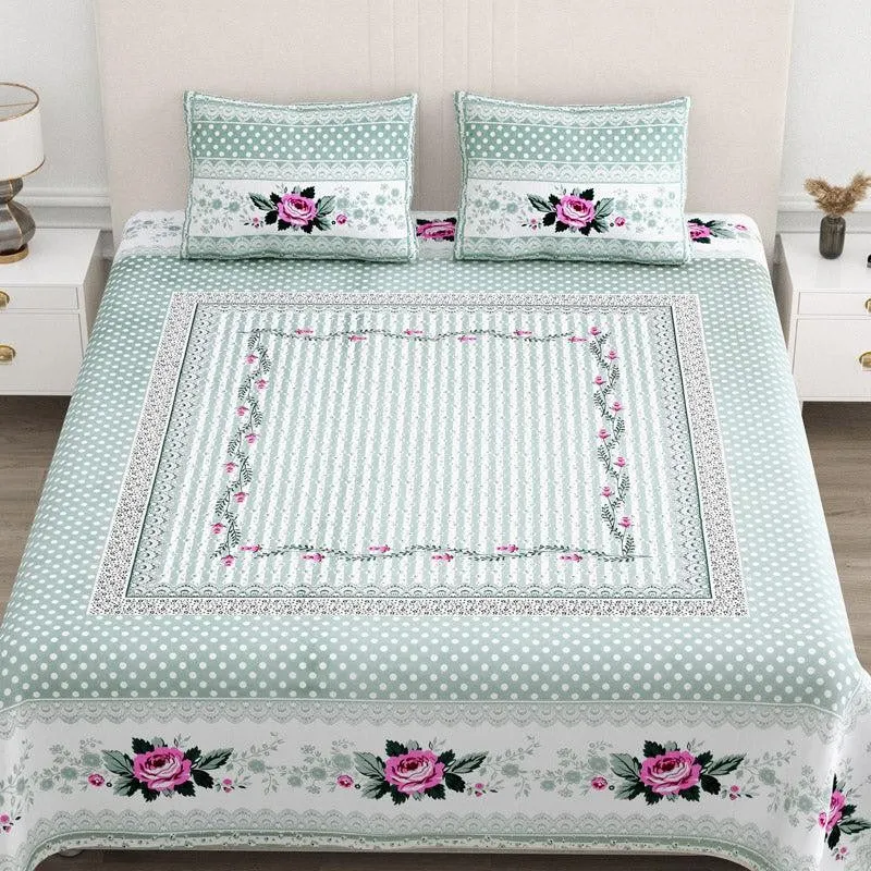 Kellan Floral Cotton Bedsheet (Green) - 180 TC media 3