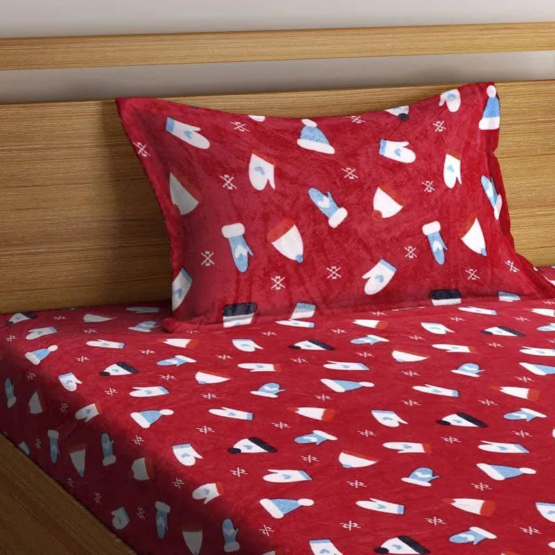Playful Red Woollen Bedsheet - 180 GSM media 3