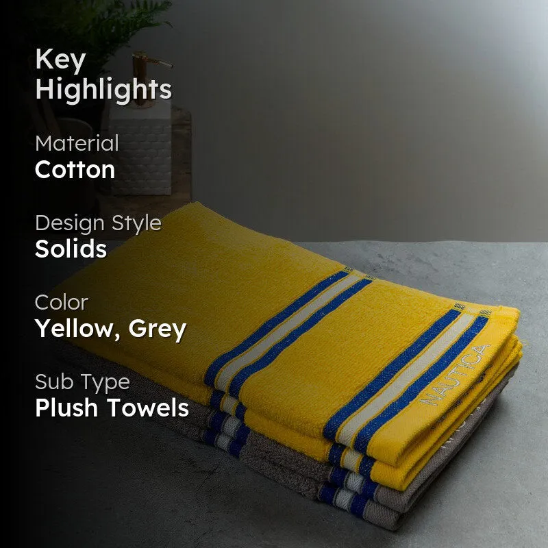 Nautica Dove Dual Down Cotton Hand Towel (Yellow & Grey) - Set Of Four media 2