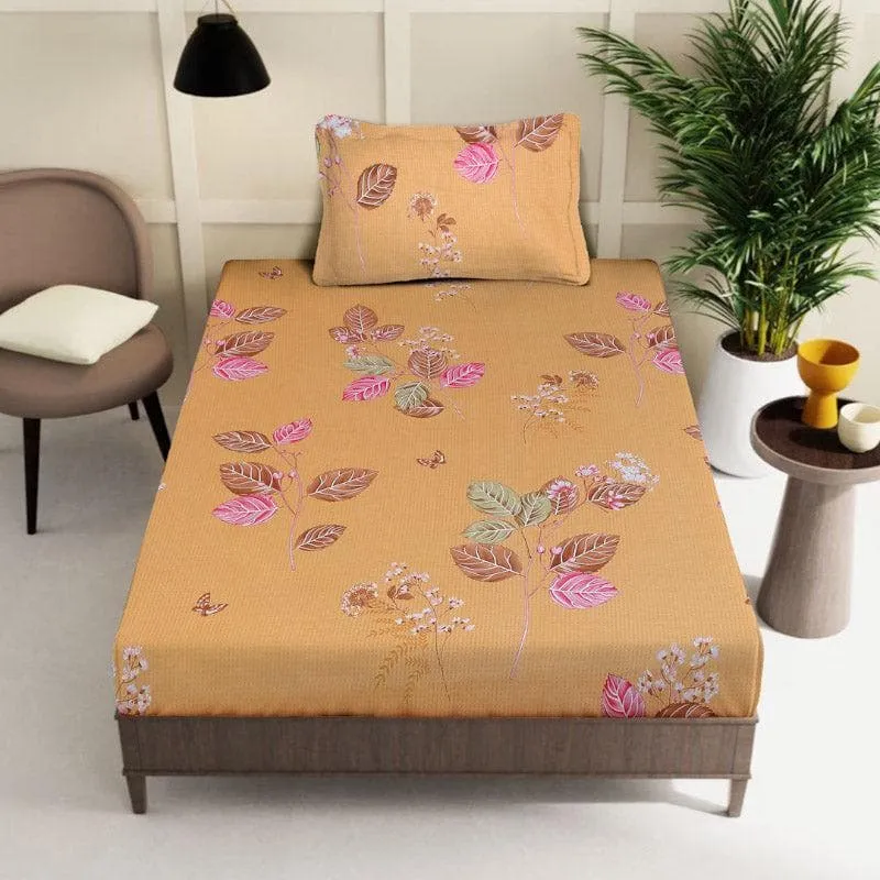 Agira Printed Cotton Bedsheet (Mustard) - 200 TC media 1