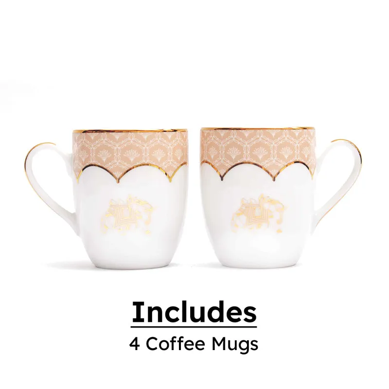 Gilded Legacy Coupe 24k Gold Brushed Porcelain Coffee Mug(280 mL Each/Peach) - Set Of Four media 5