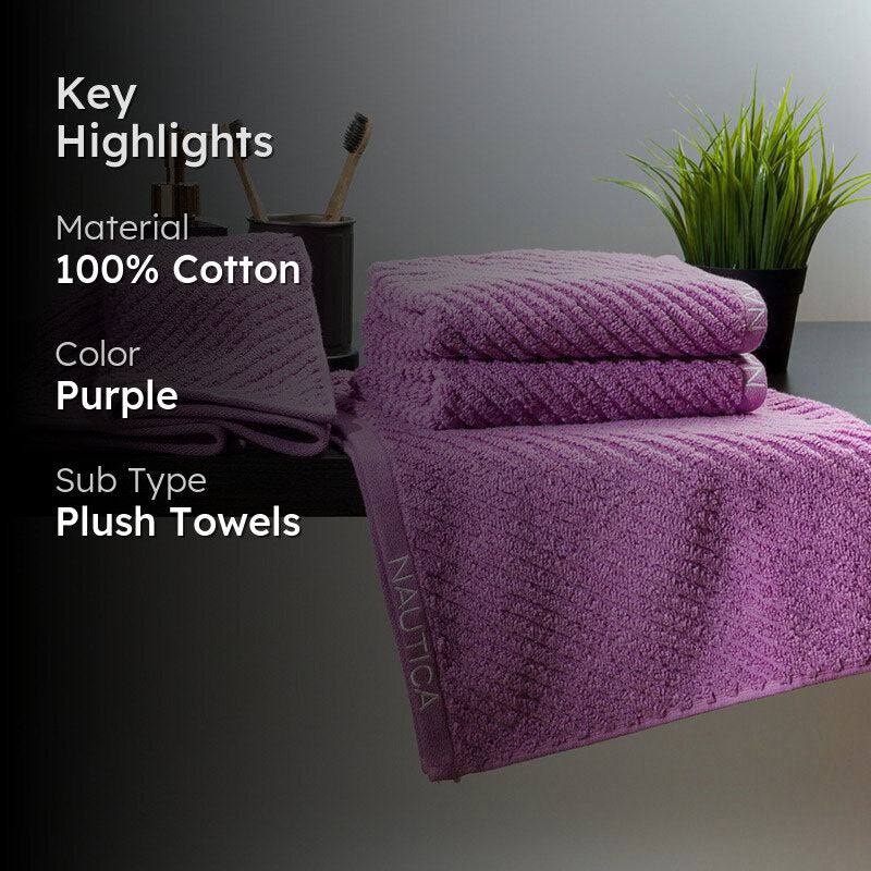 Nautica Riviera Soft Cotton Hand Towel (Lilac) - Set Of Four media 2