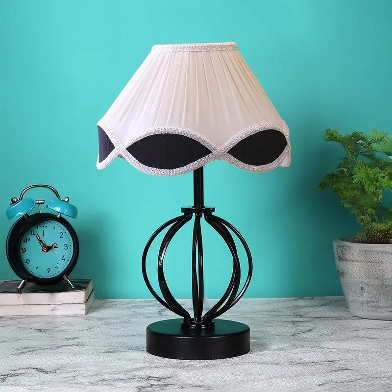 Auryssa Cotton Table Lamp With Wooden Base - Ivory media 4