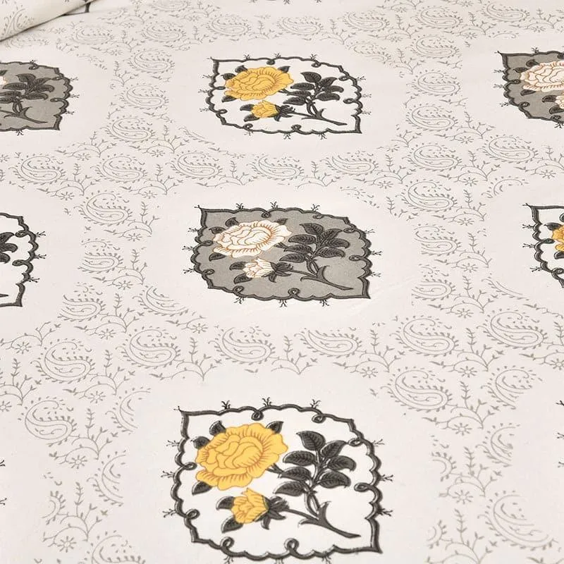 Malikeya Printed Cotton Bedsheet (Yellow) - 160 TC media 4