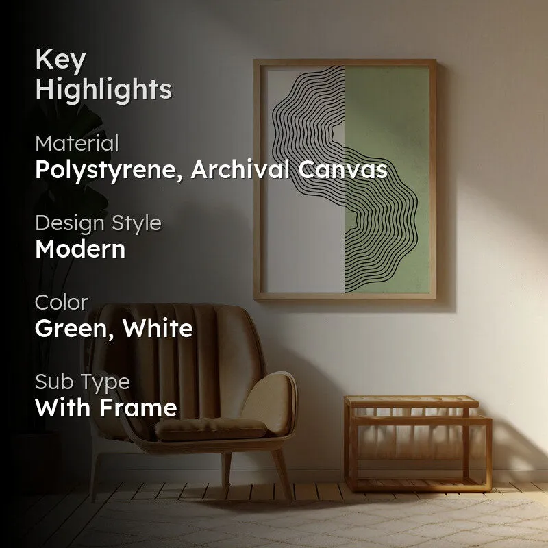 Ondas Green Archival Canvas Wall Art - Natural Brown Frame media 2