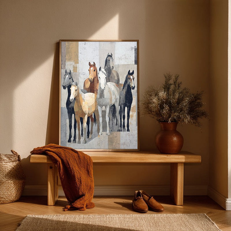 Stylized Horse Painting With Brown Frame media 7