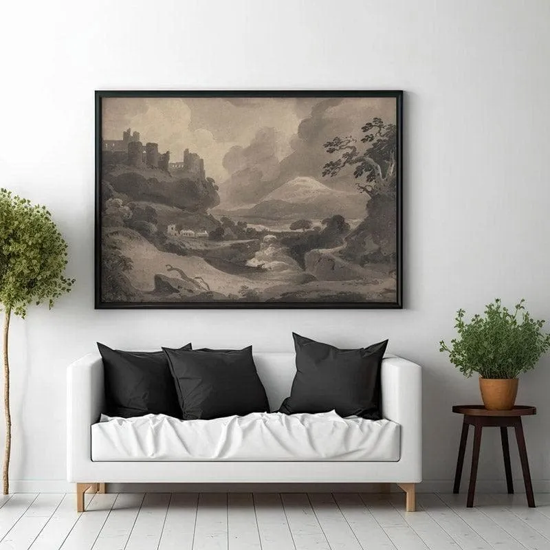 Mountain Landscape With Castle Ruins By John Varley - Black Frame Canvas Wall Painting - Black Frame media 3
