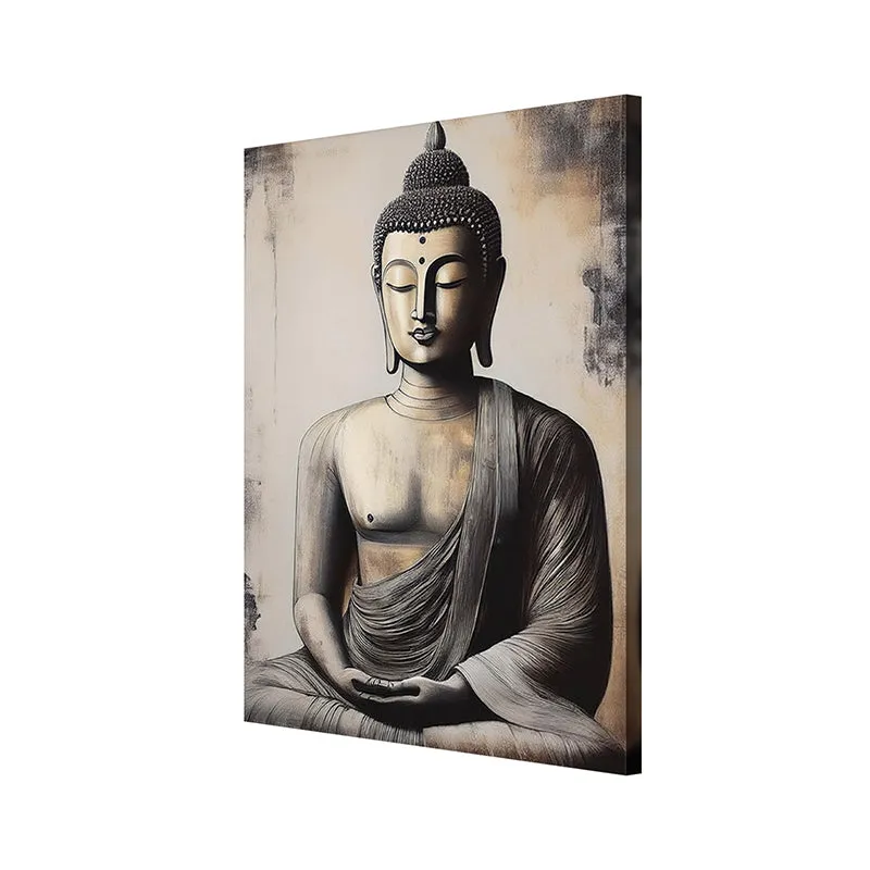 Serene Meditation Poly Canvas Wall Painting - Grey media 5