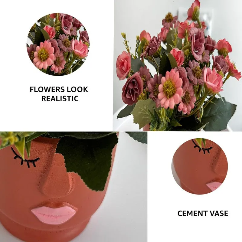 Faux Aster Artificial Flower With Pot - Red media 5