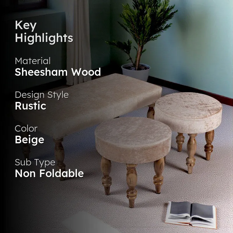Drion Sheesham Wooden Bench with Stools (Beige) - Three Piece Set media 2