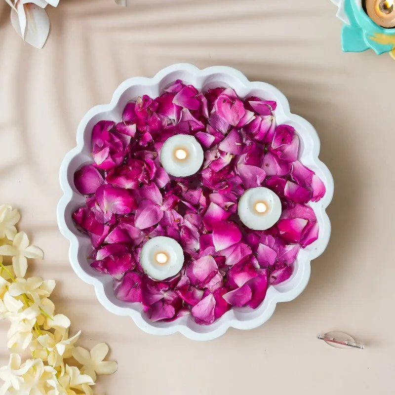 White Lotus Petal Resin Urli - White media 7