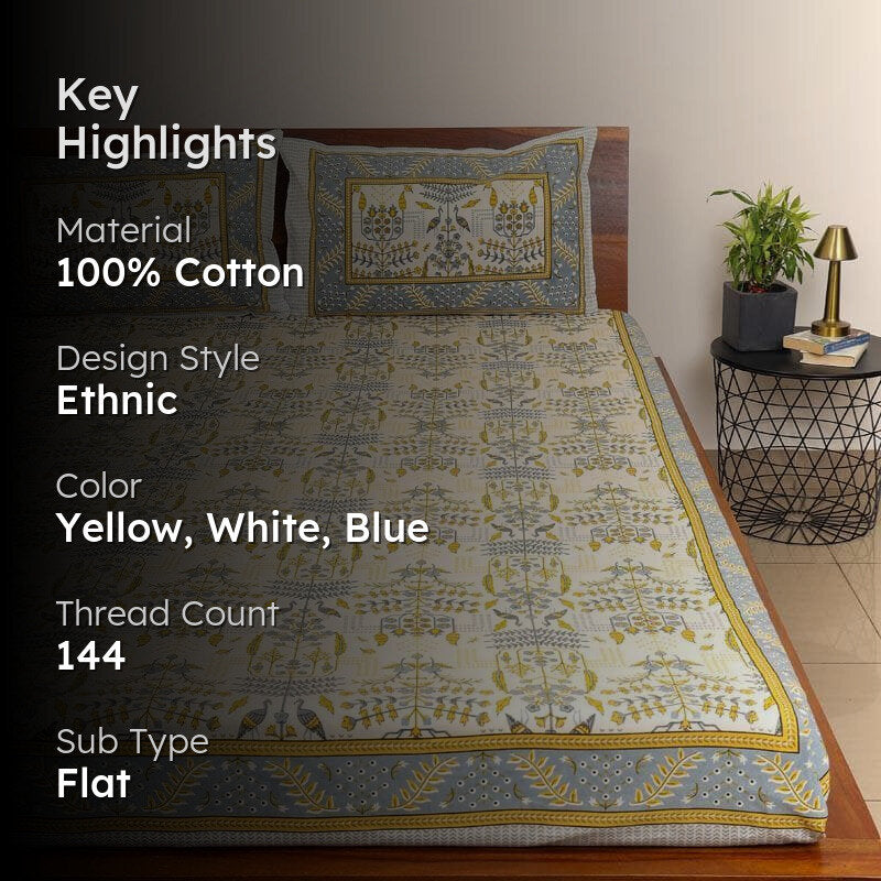 Utopia Jaipuri Cotton Bedsheet (White) - 144 TC media 2