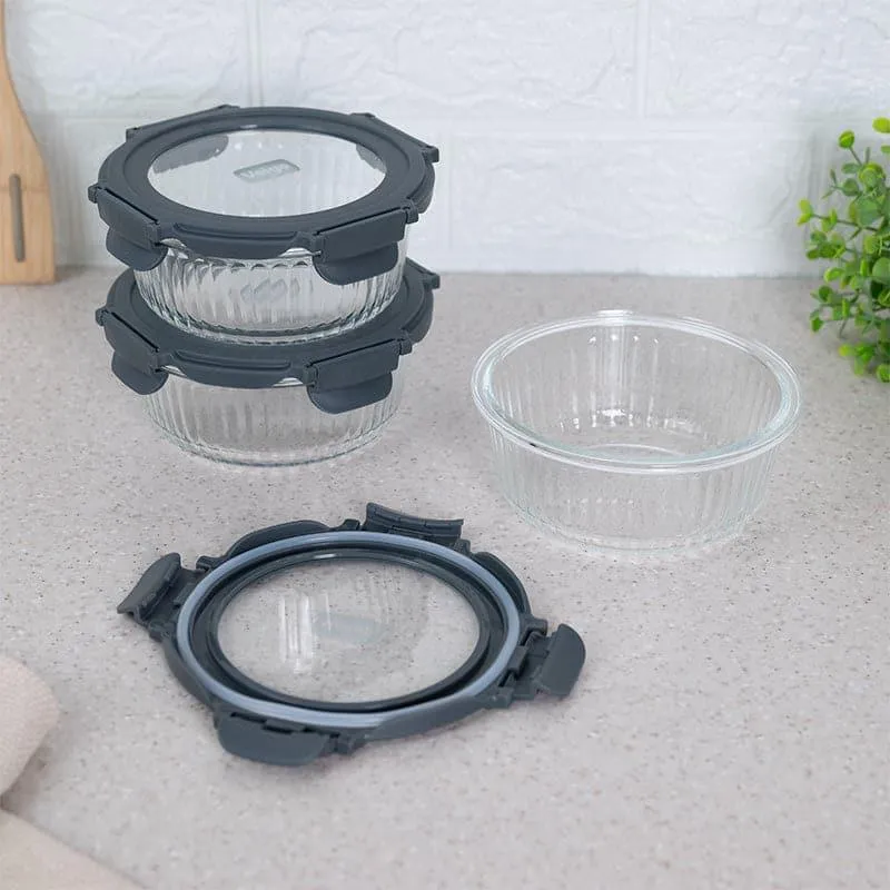 Iva Grey Glass Lunch Box (620 ML) - Set Of Three media 1