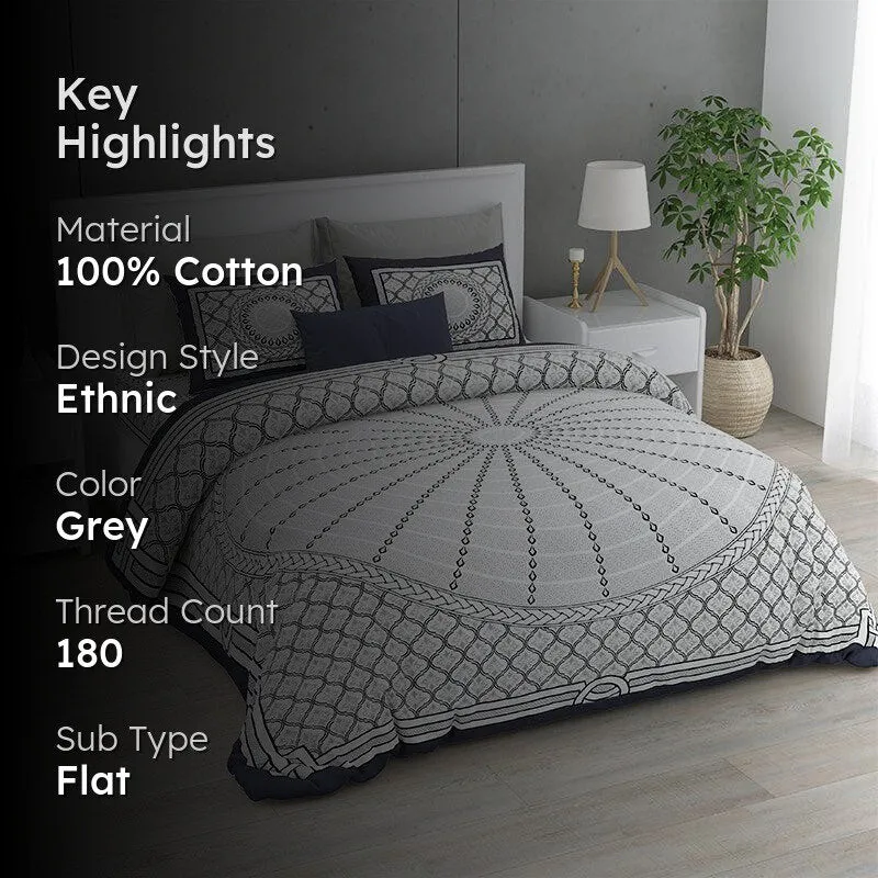 Riviera Printed Cotton Bedsheet (Grey) - 180 TC media 2