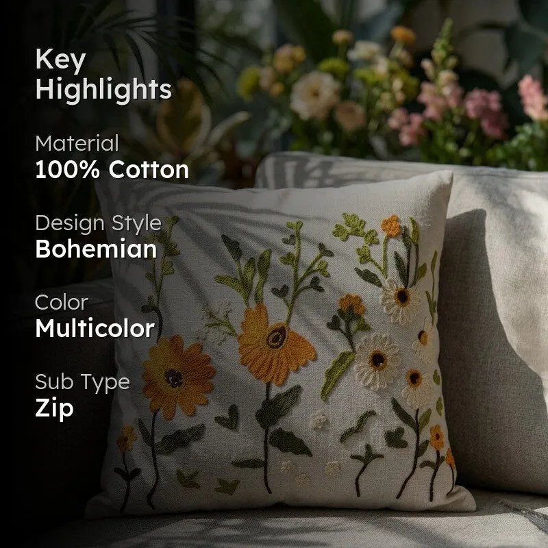 Thread Bloom Embroidered Cotton Cushion Cover media 2