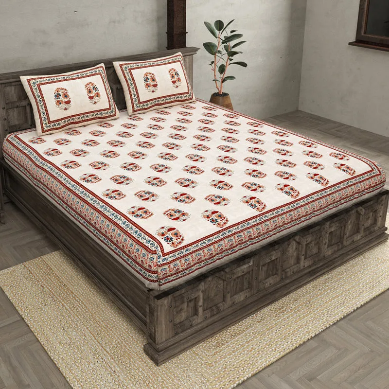 Agriya Ethnic Printed Cotton Bedsheet (Pink) - 144 TC media 1