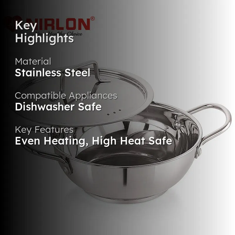 Nirlon Steel Kadhai With Lid - 2500 mL/9 Inches media 2