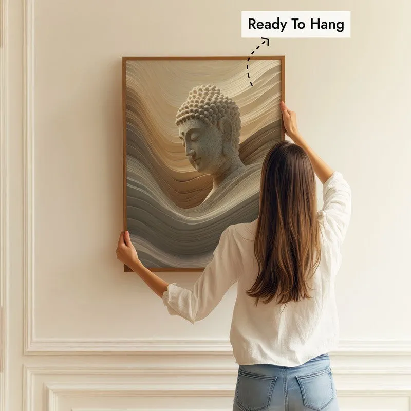 Aurum Buddha Archival Paper Wall Painting With Brown Frame media 5