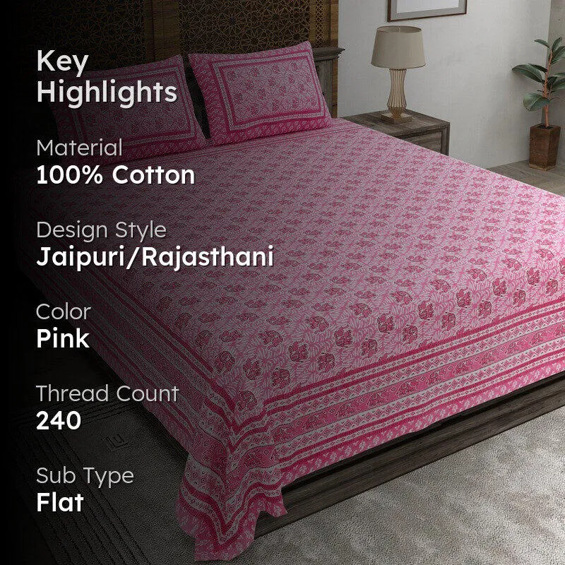 Linera Cotton Bedsheet (Pink) - 240 TC media 2