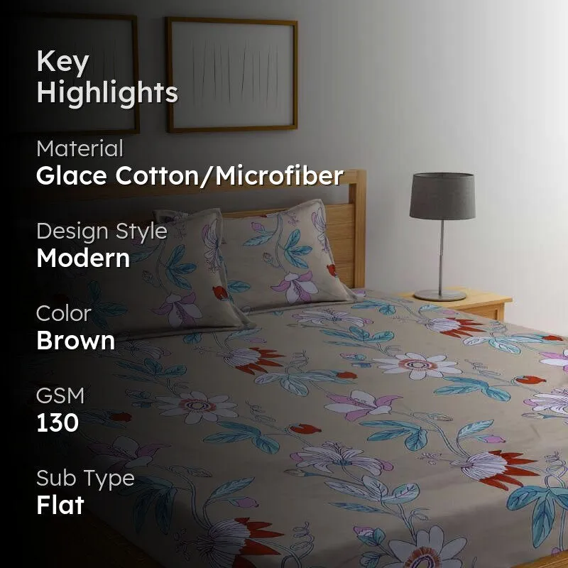 Agathe Printed Microfiber Bedsheet (Blue & Brown) - 130 GSM media 2