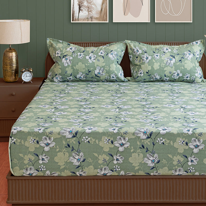 Swayam Anvitha Floral Cotton Bedsheet (Green) - 144 TC media 4