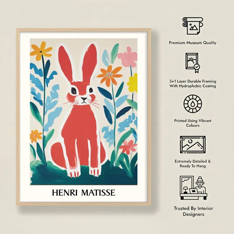 Red Rabbit Inspired by Henri Matisse Archival Canvas Wall Art - Natural Brown Frame media 8