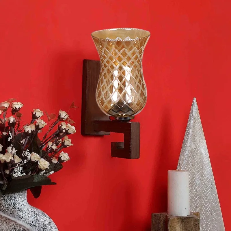 Honey Glow Decorative Wooden Base Glass Wall Lamp media 4