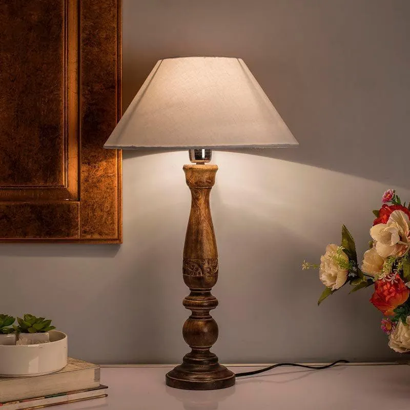 Floral Carved Fabric Table Lamp - White,Brown media 1