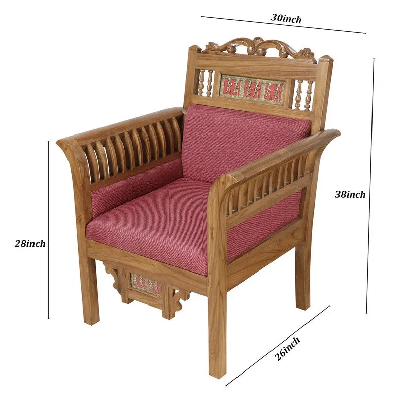 Maharaja Teak Wood Accent Chair - Maroon media 8