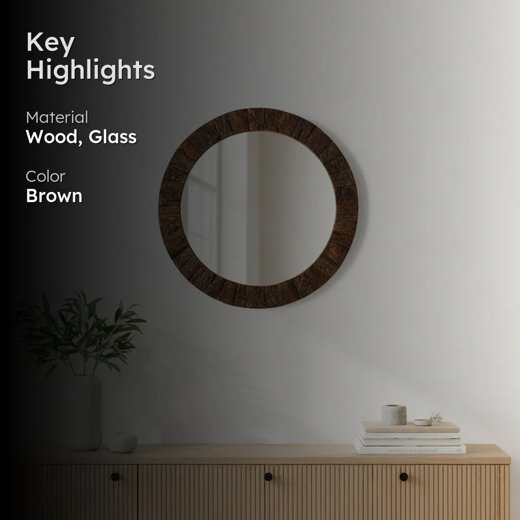 Round Timber Wall Mirror media 2