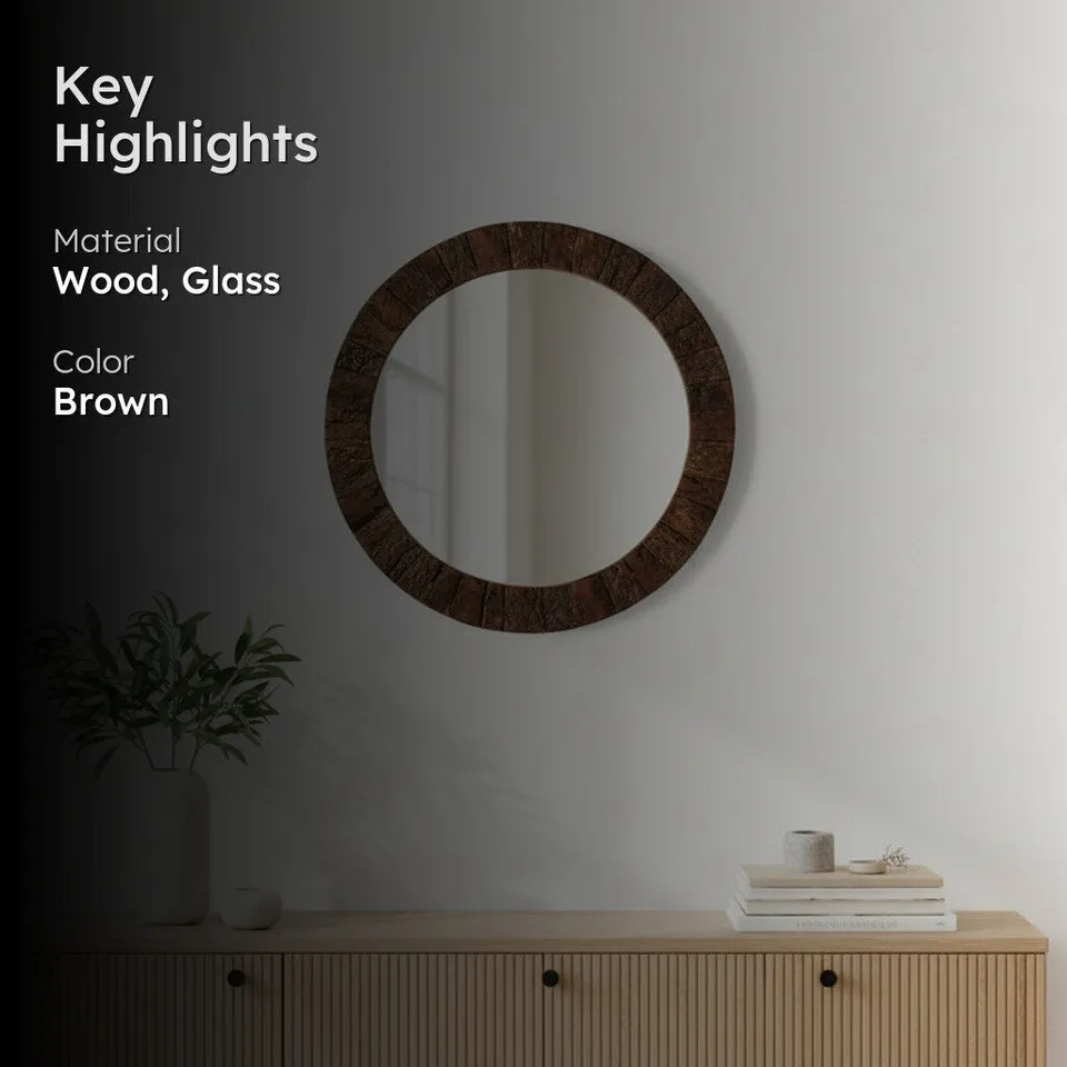 Round Timber Wall Mirror media 2