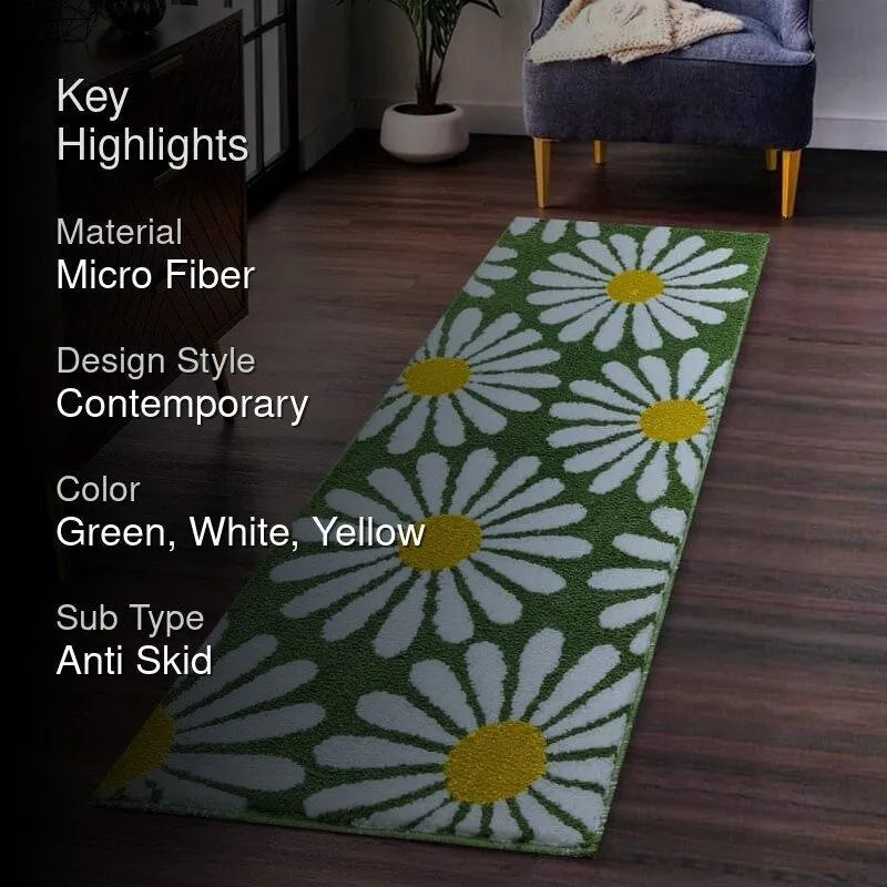 Daisy Dawn Micro Fiber Runner Rug - Green media 2