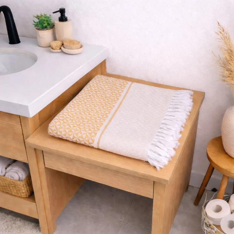 MosacStrip Cotton Bath Towel (Yellow & White) - Set Of Two media 4