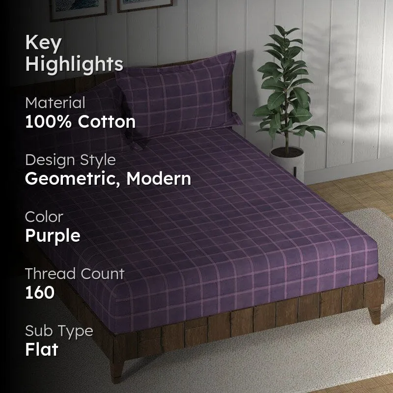 Nautica Lattice Haven Geometric Cotton Bedsheet (Purple) - 160 TC media 2