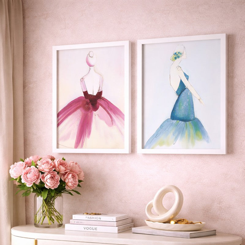 Belleza Paper Wall Painting With MDF Frame - Set Of Two