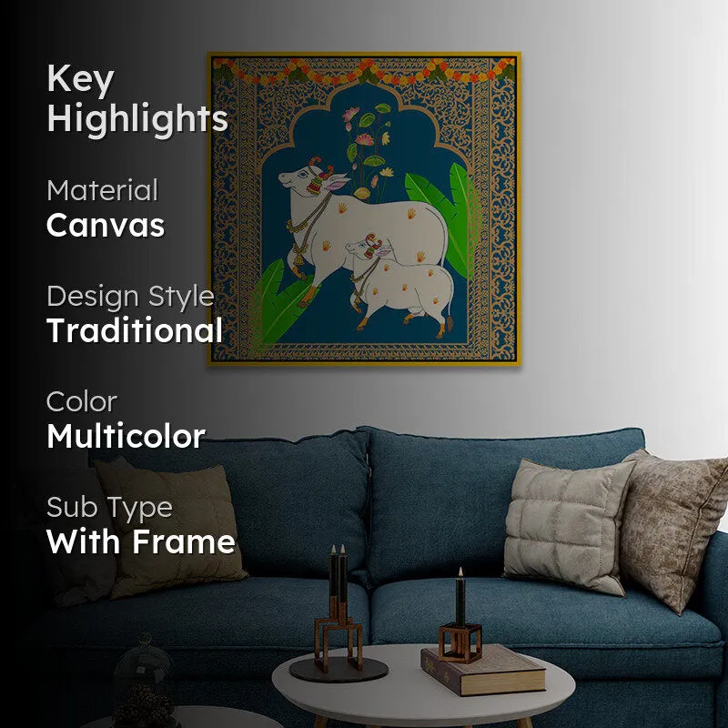 Calf's Care Canvas Wall Painting With Frame - Gold media 2