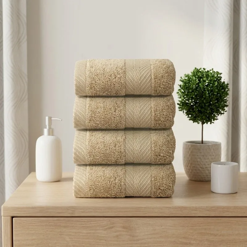 PlushAura Cotton Face Towel (Camel) - Set Of Four media 1