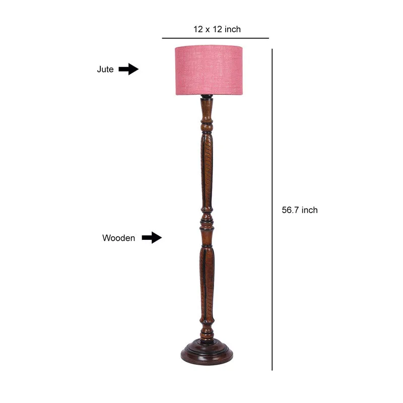 Biya Vintage Wooden Floor Lamp With Jute Shade - Pink media 6
