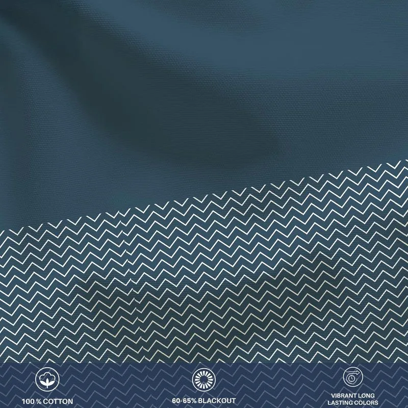 Urban Space Patterned Blue Cotton Curtains - Set Of Two media 6