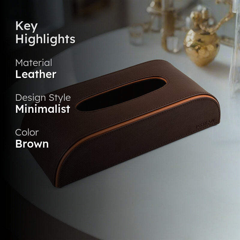 Tisca Curve Faux Leather Tissue Box - Brown media 2